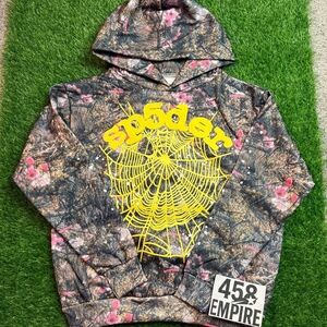 Unknown Brand Men's Black & Pink Graphic Hoodie with Yellow Spiderweb Print